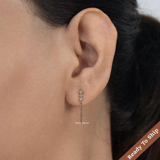 Triple Round Cut Dangle Chain Earring