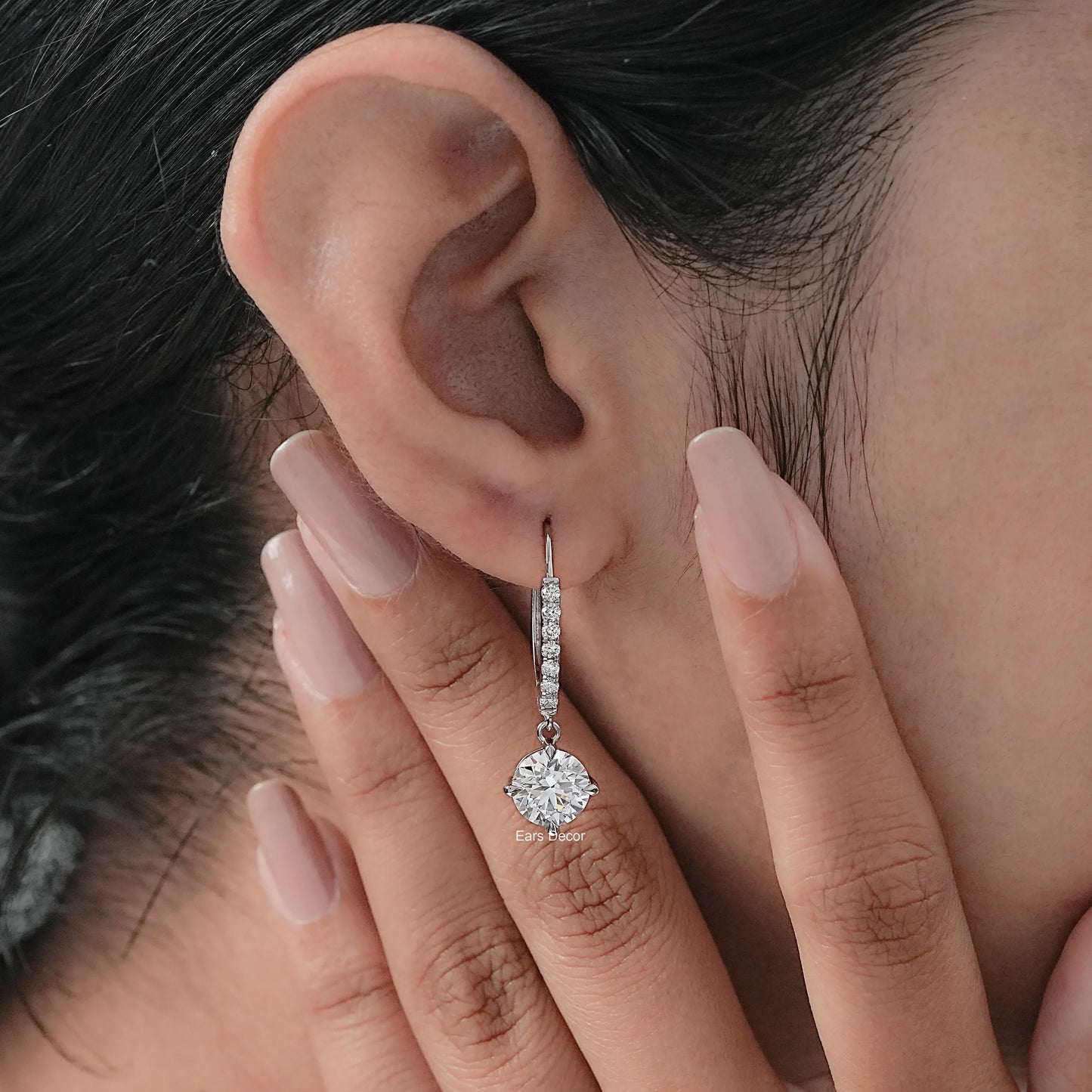 Round Cut Lab Diamond Dangle Drop Earrings