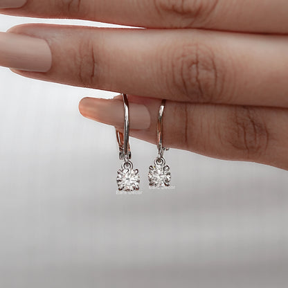 Round Cut Lab Diamond Dangle Hoop Earrings