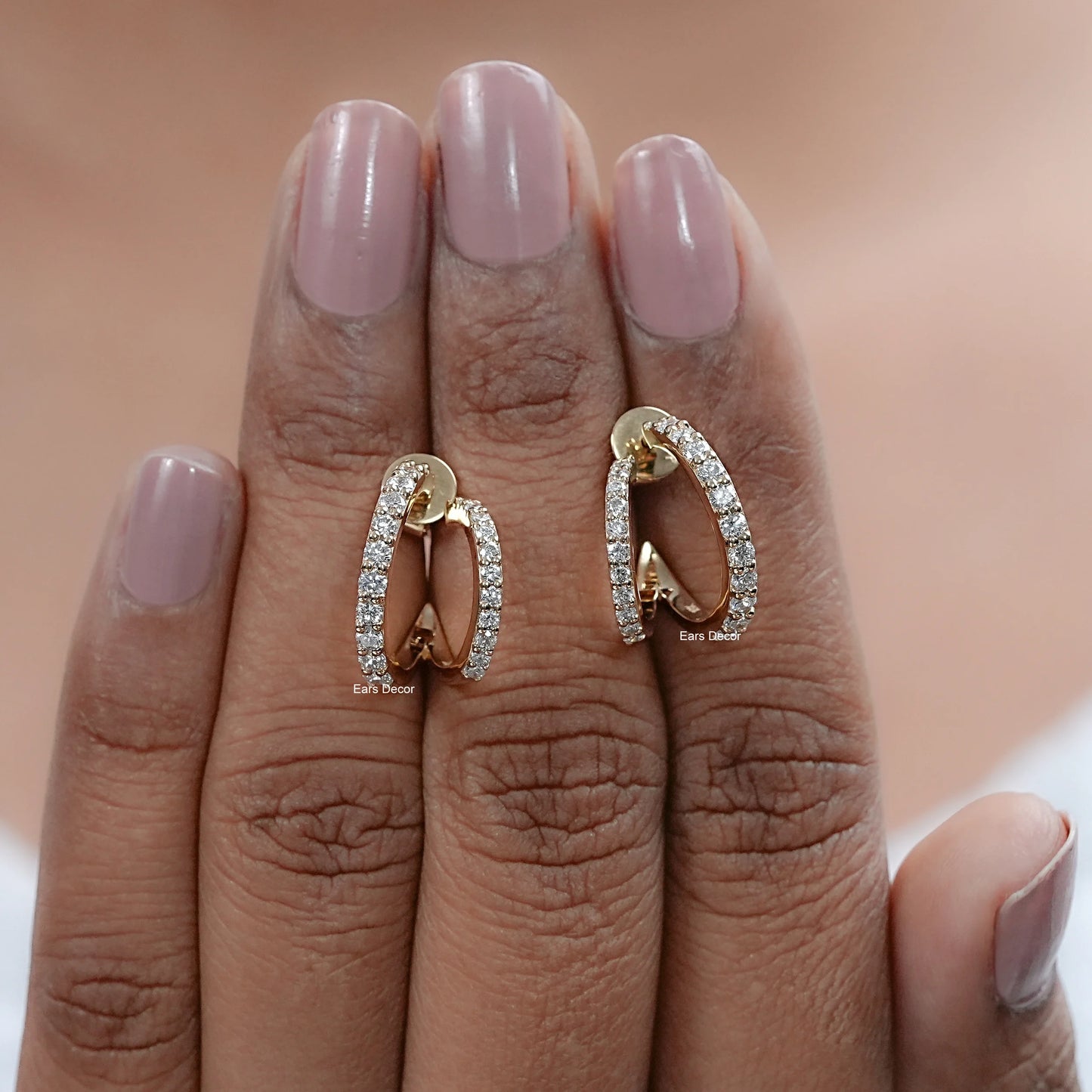 Lab Grown Round Diamond C Hoop Earrings