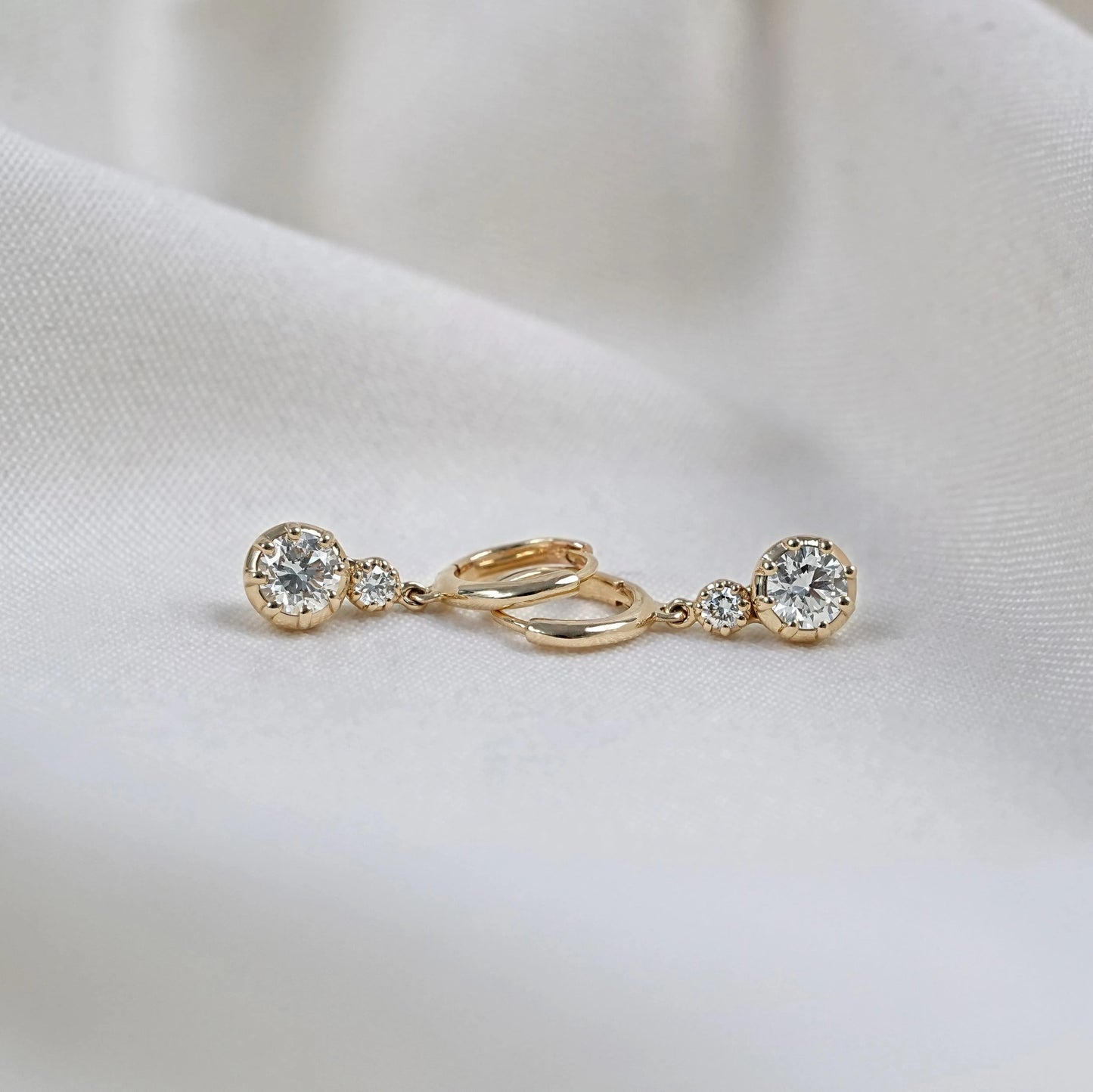 Natural Round Diamond Drop Huggie Hoop Earrings