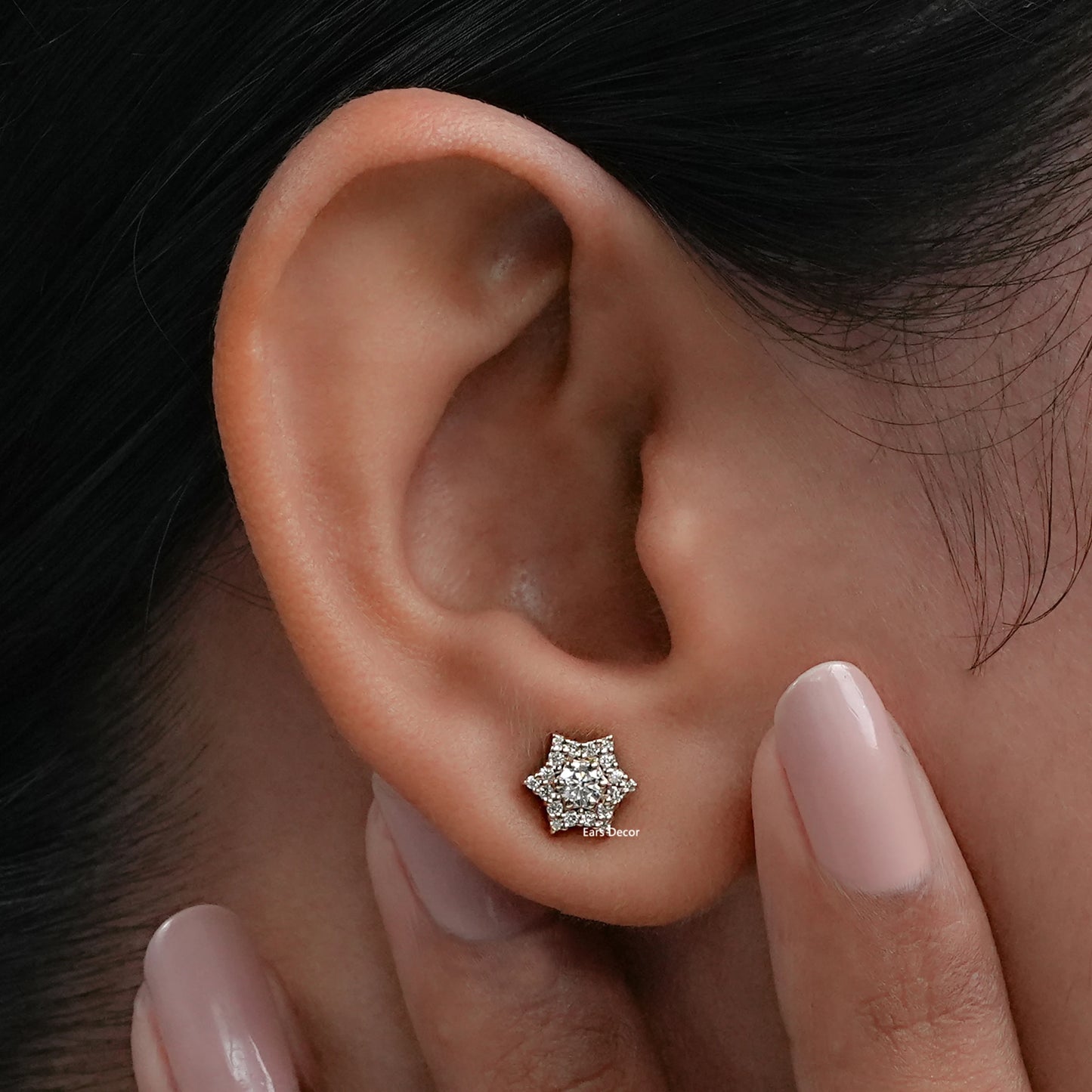 Round Cut Lab Diamond Cluster Stud Earrings