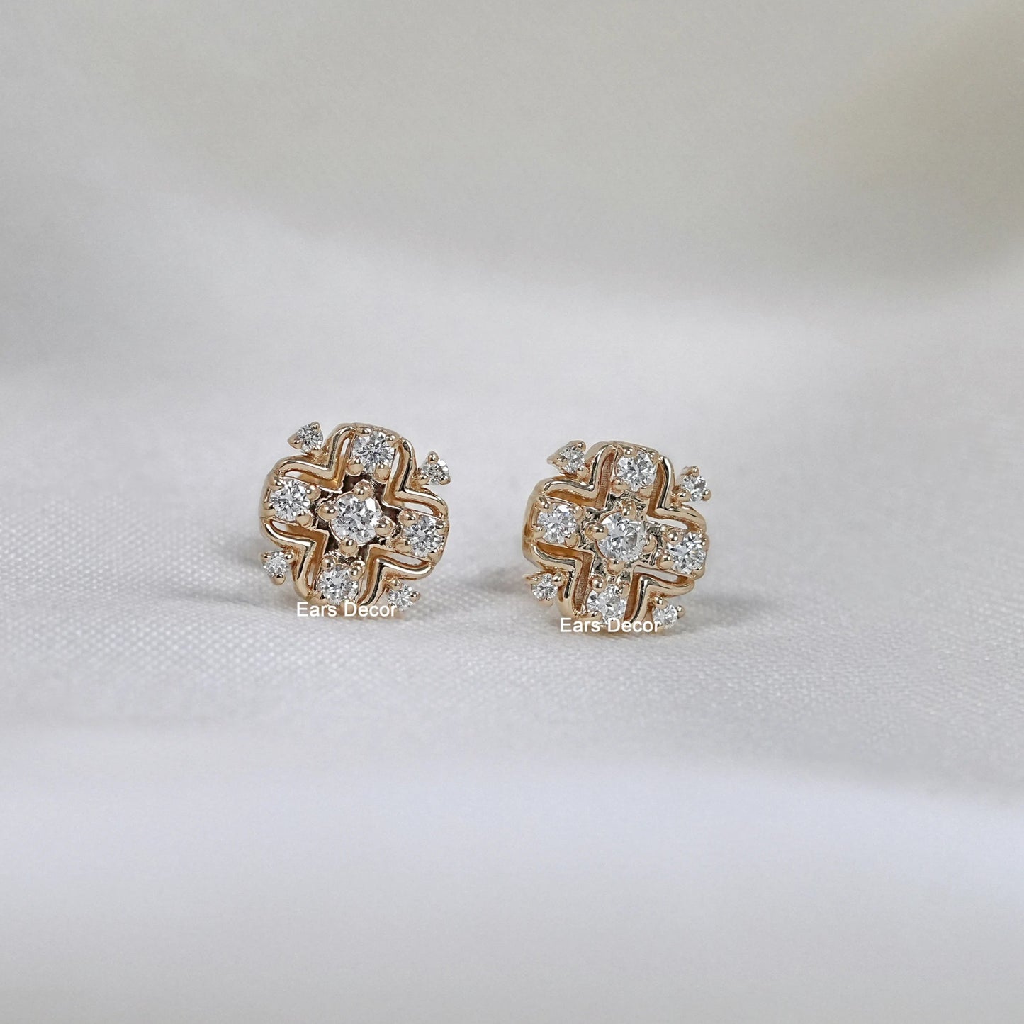 Round Cut Lab Diamond Cluster Earrings
