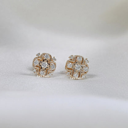 Round Cut Lab Diamond Cluster Earrings
