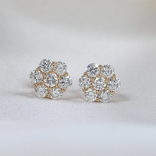 Round Cut Lab Diamond Floral Studs