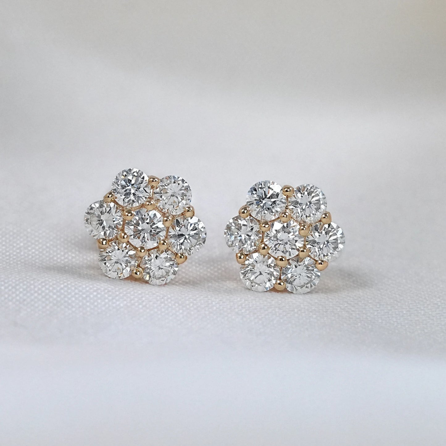Round Cut Natural Diamond Flower Stud Earrings