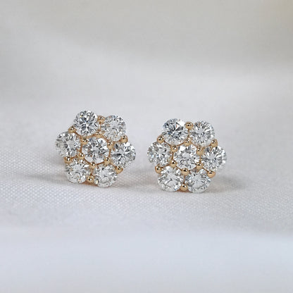 Round Cut Natural Diamond Flower Stud Earrings