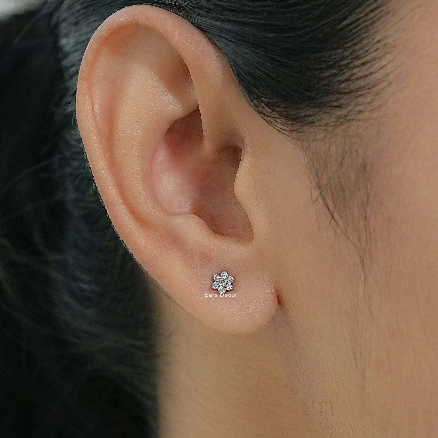 Round Lab Diamond Flower Stud Earrings