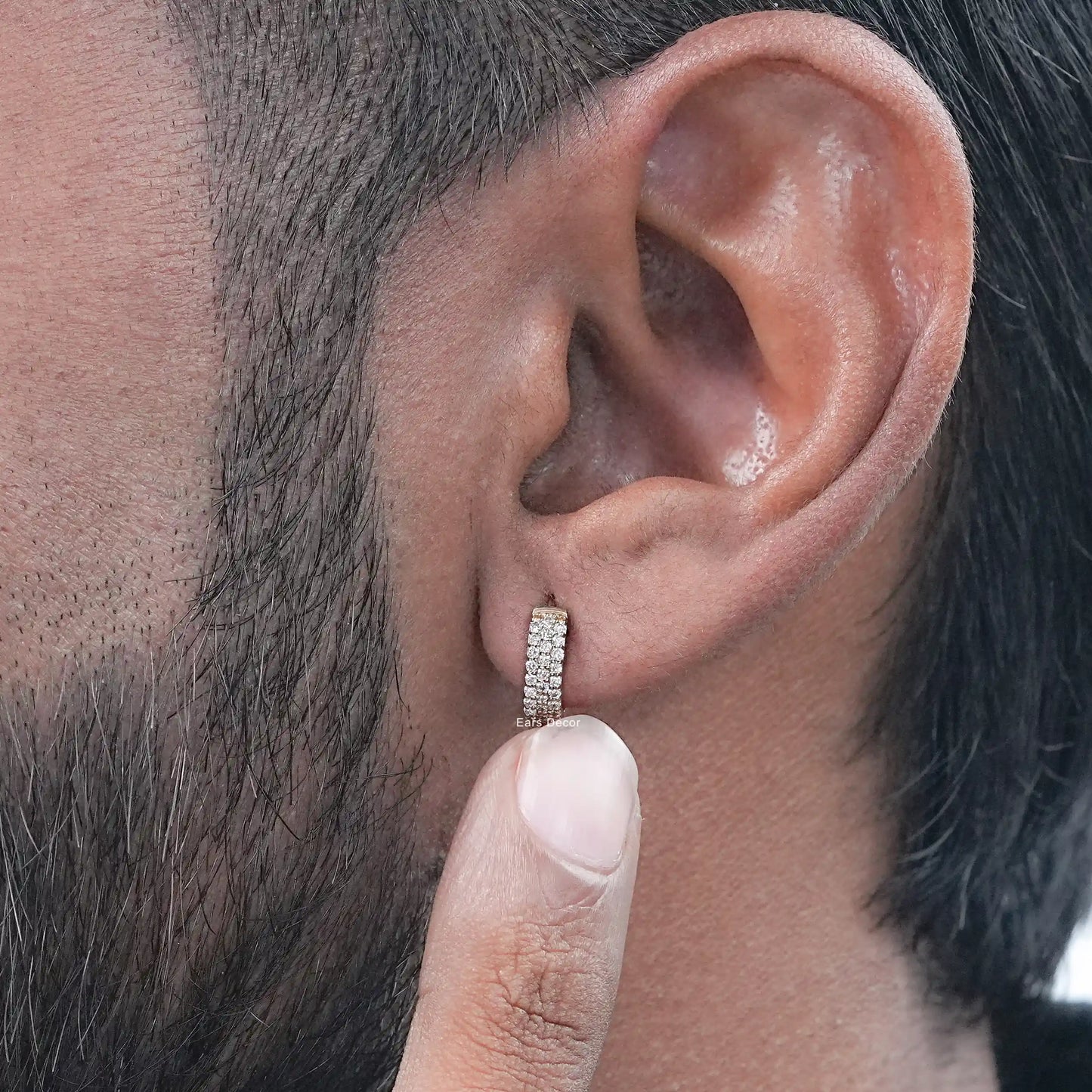 Round Diamond Pave Set Men's Hoop Earring