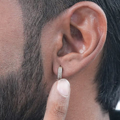 Round Diamond Pave Set Men's Hoop Earring