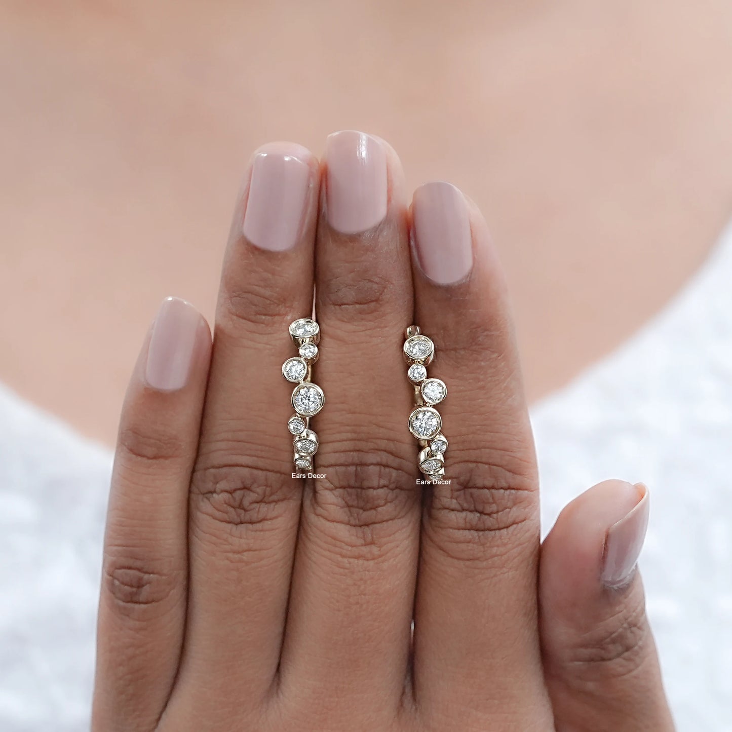 Bubble Style Round Diamond Hoop Earrings