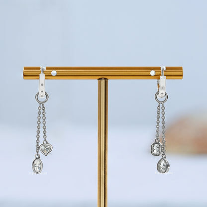Double Chain Lab Diamond Drop Huggie Charm Earrings