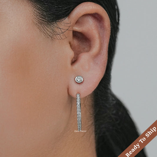 Round Diamond With Hoop Jacket Earring
