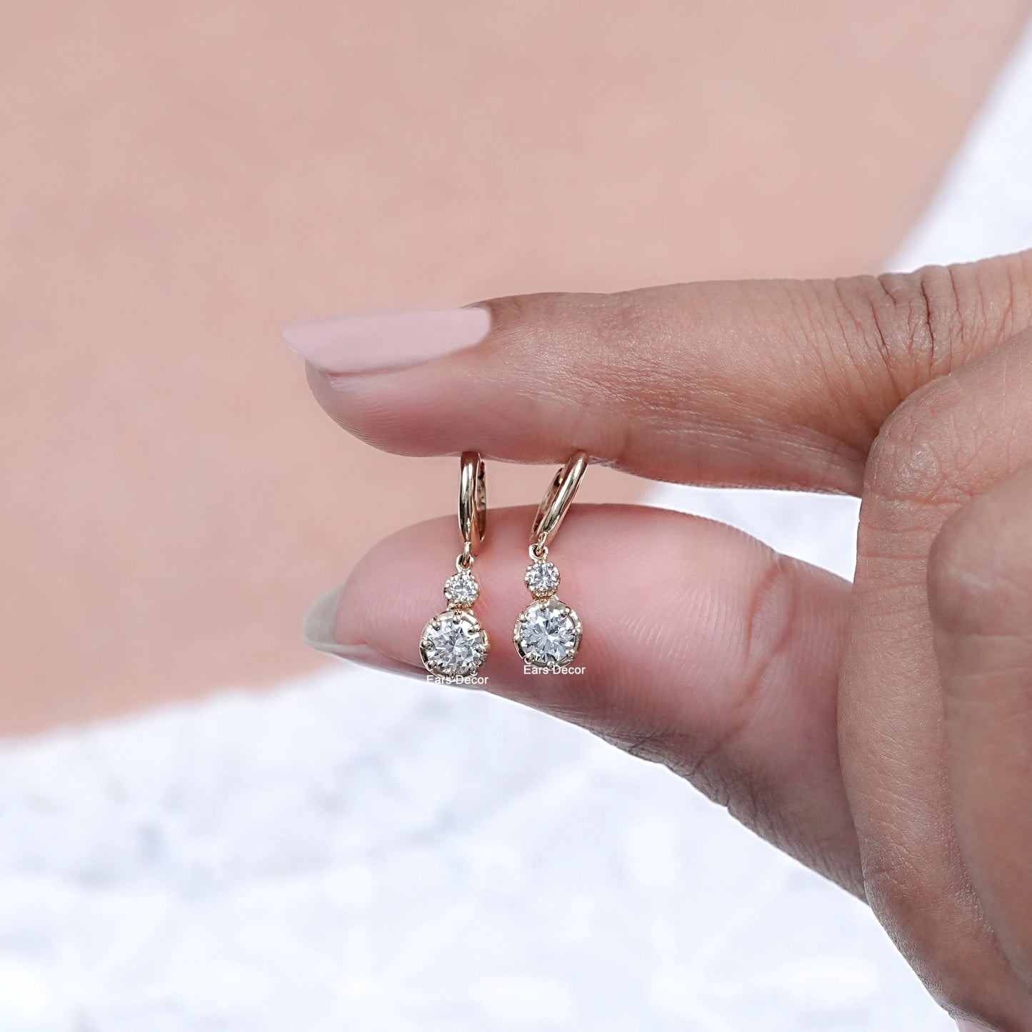 Natural Round Diamond Drop Huggie Hoop Earrings