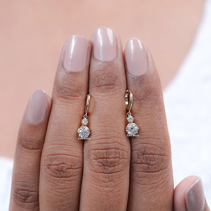 Natural Round Diamond Drop Huggie Hoop Earrings