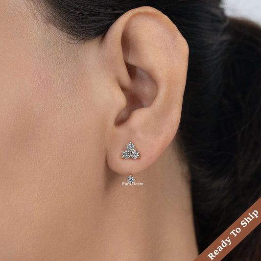 Round Diamond Ear Jacket Stud Earring