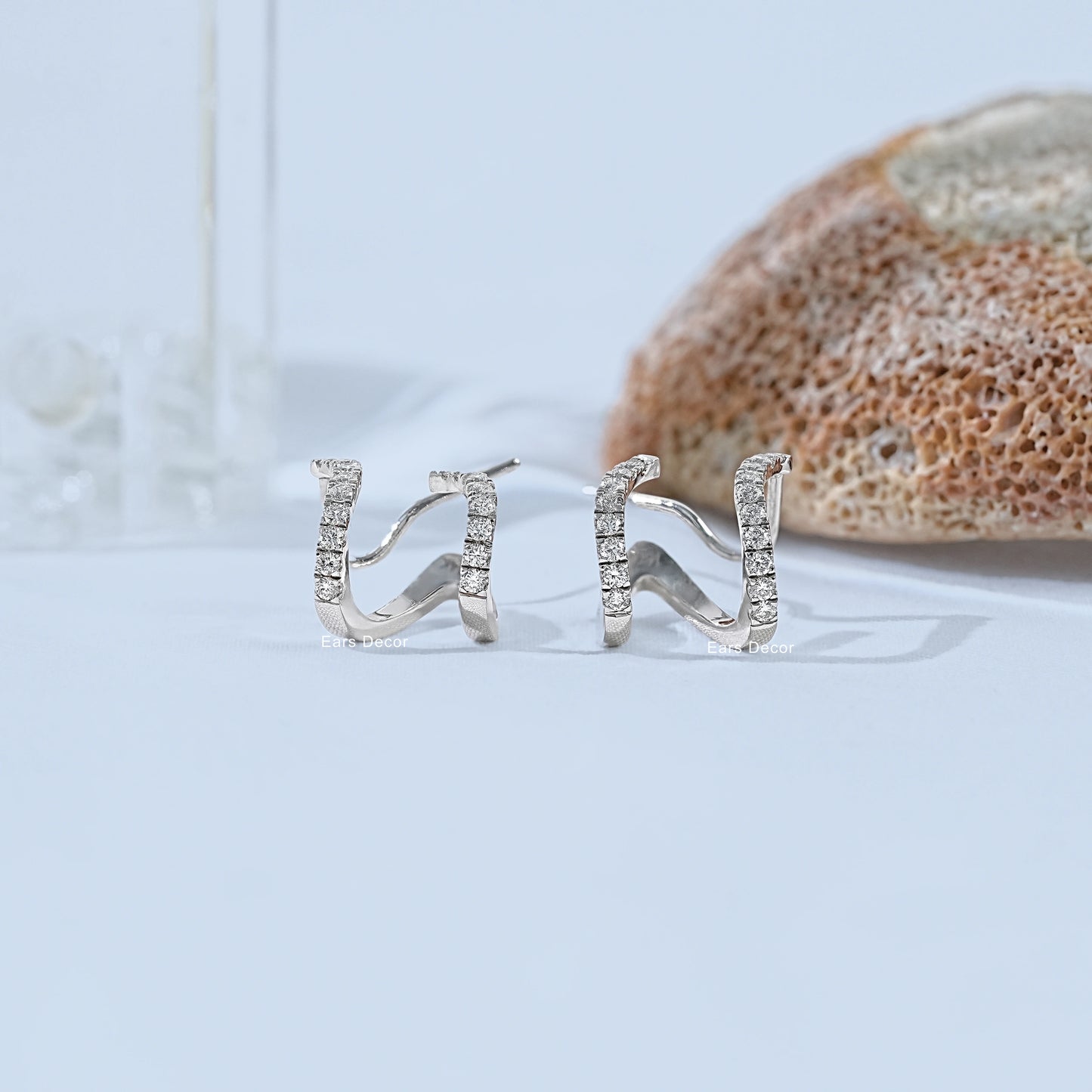 Round Diamond Double Twist Hoop Earring