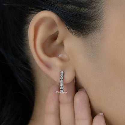 Round Lab Diamond Linear Dangle Earring