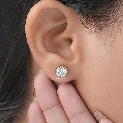 Milgrain Set Round Moissanite Diamond Stud Earrings
