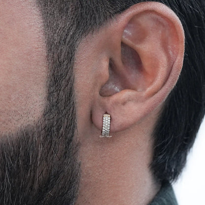 Round Diamond Pave Set Men's Hoop Earring