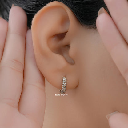 Round Lab Diamond Pave Set Huggie Hoop Earring