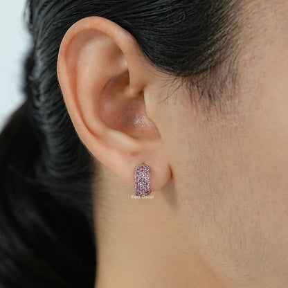 Natural Gemstone Pave Set Huggie Earrings