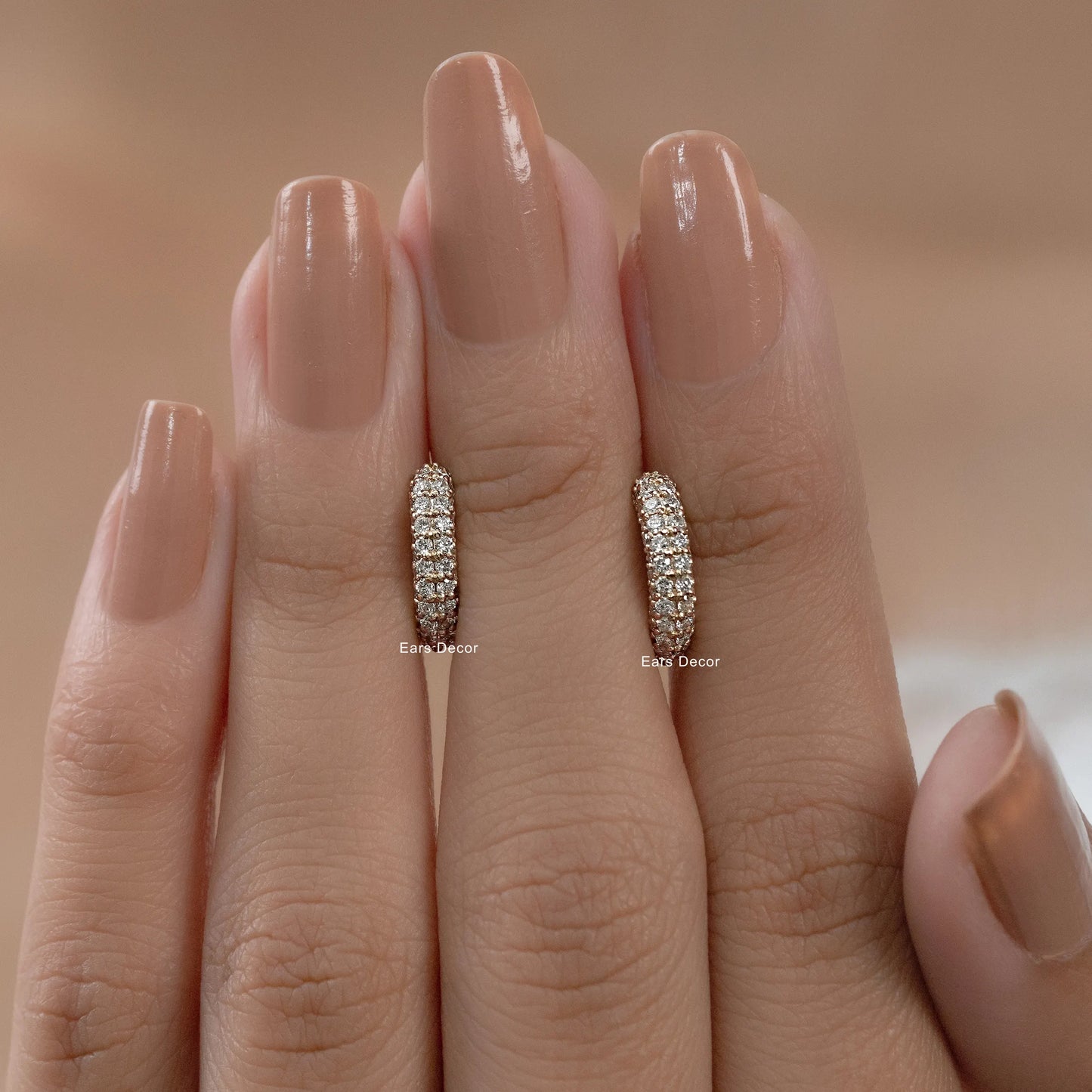 Round Diamond Pave Set Huggie Hoop Earring