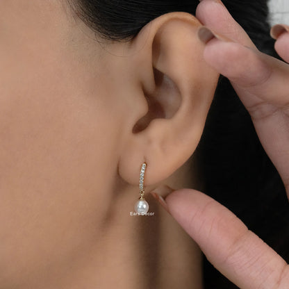 Pearl Gemstone Dangle Hoop Earring