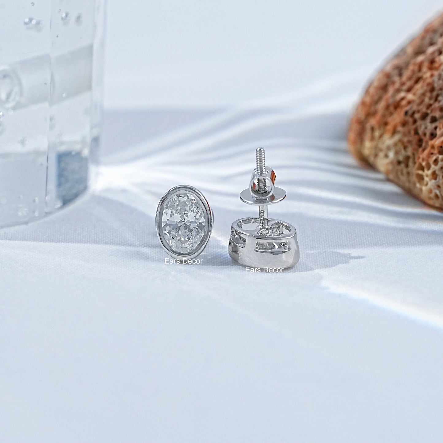 Earth Mined Oval Cut Diamond Bezel Set Stud Earrings