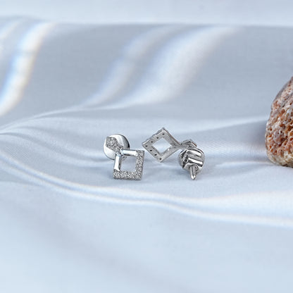 Round Lab Diamond Square Shape Dangle Earrings