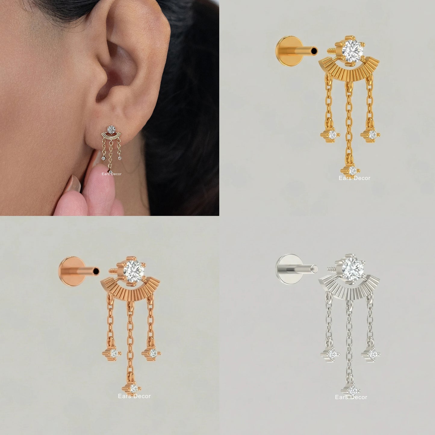 Round Cut Triple Chain Dangle Earrings