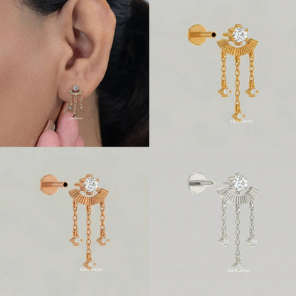 Round Cut Triple Chain Dangle Earrings