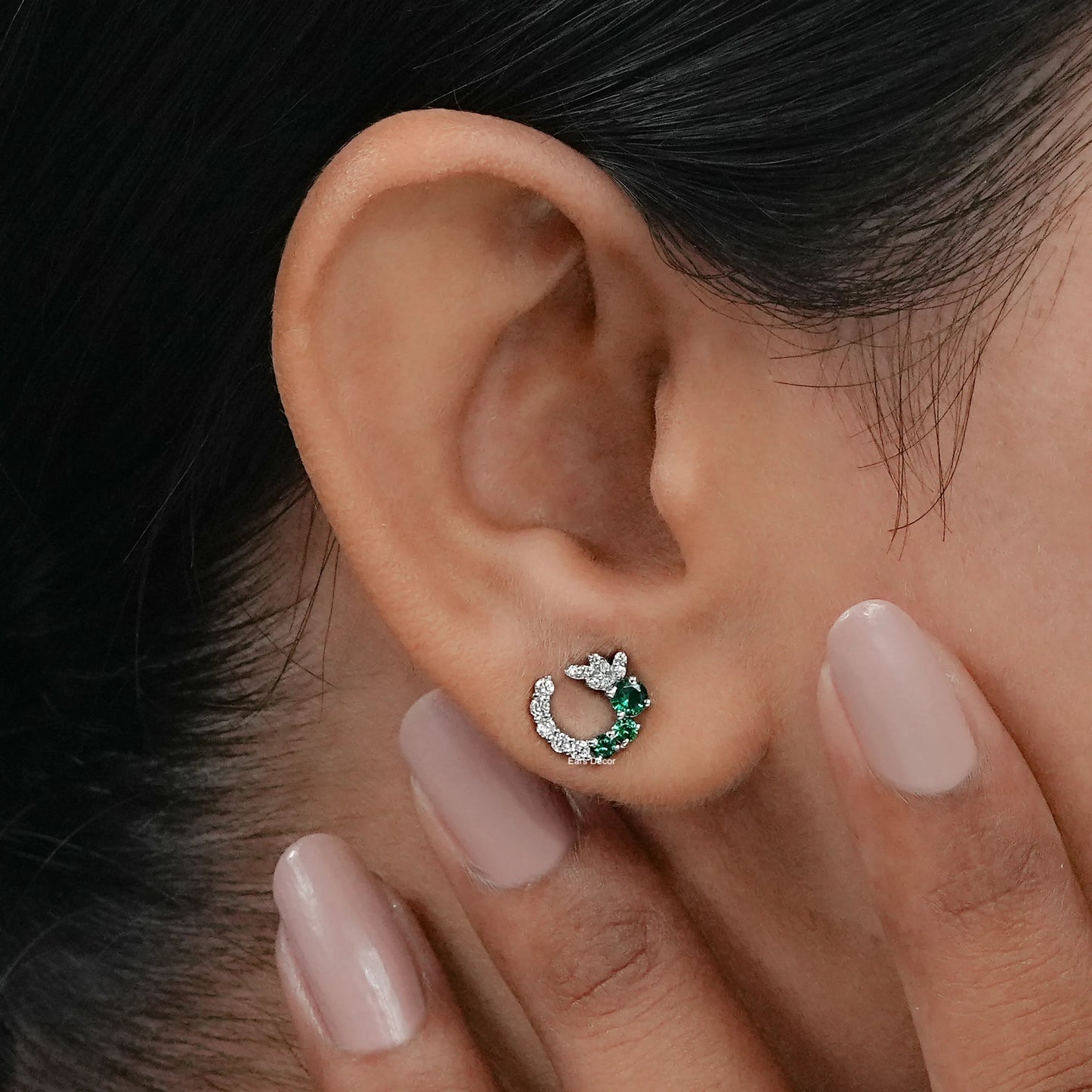 Green Gemstone Spiral Stud Earrings