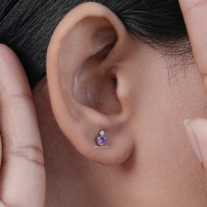 Amethyst And Natural Diamond Duo Stud Earrings