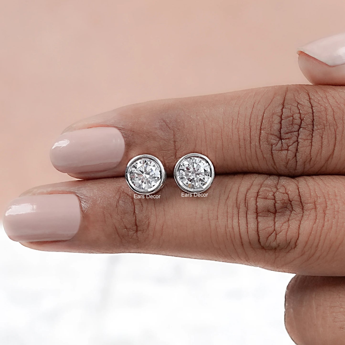 Round Cut Moissanite Bezel Set Stud Earrings