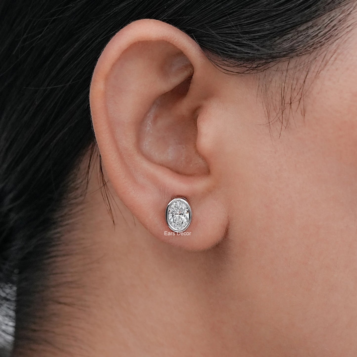 Earth Mined Oval Cut Diamond Bezel Set Stud Earrings