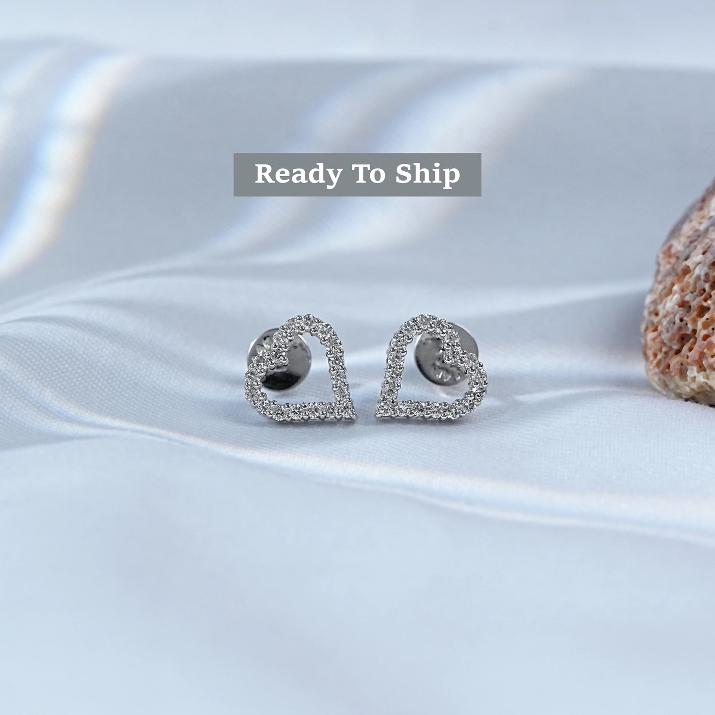 Open Heart Round Diamond Stud Earrings