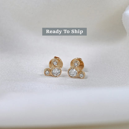 Round Diamond Micky Mouse Stud Earrings