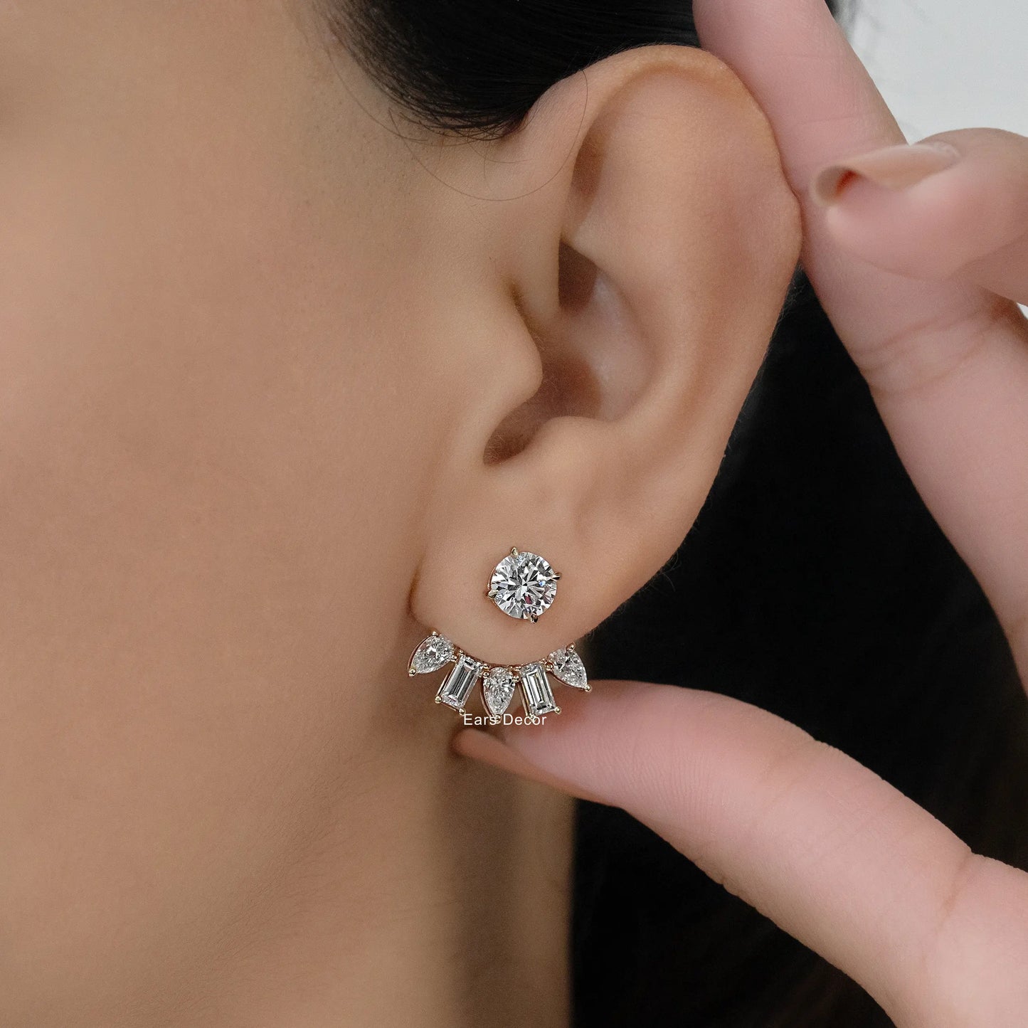 Multi Shape Ear Jacket Stud Earrings
