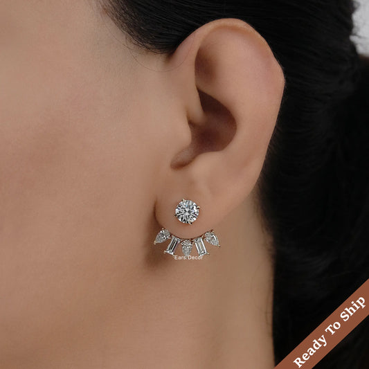 Multi Shape Ear Jacket Stud Earrings