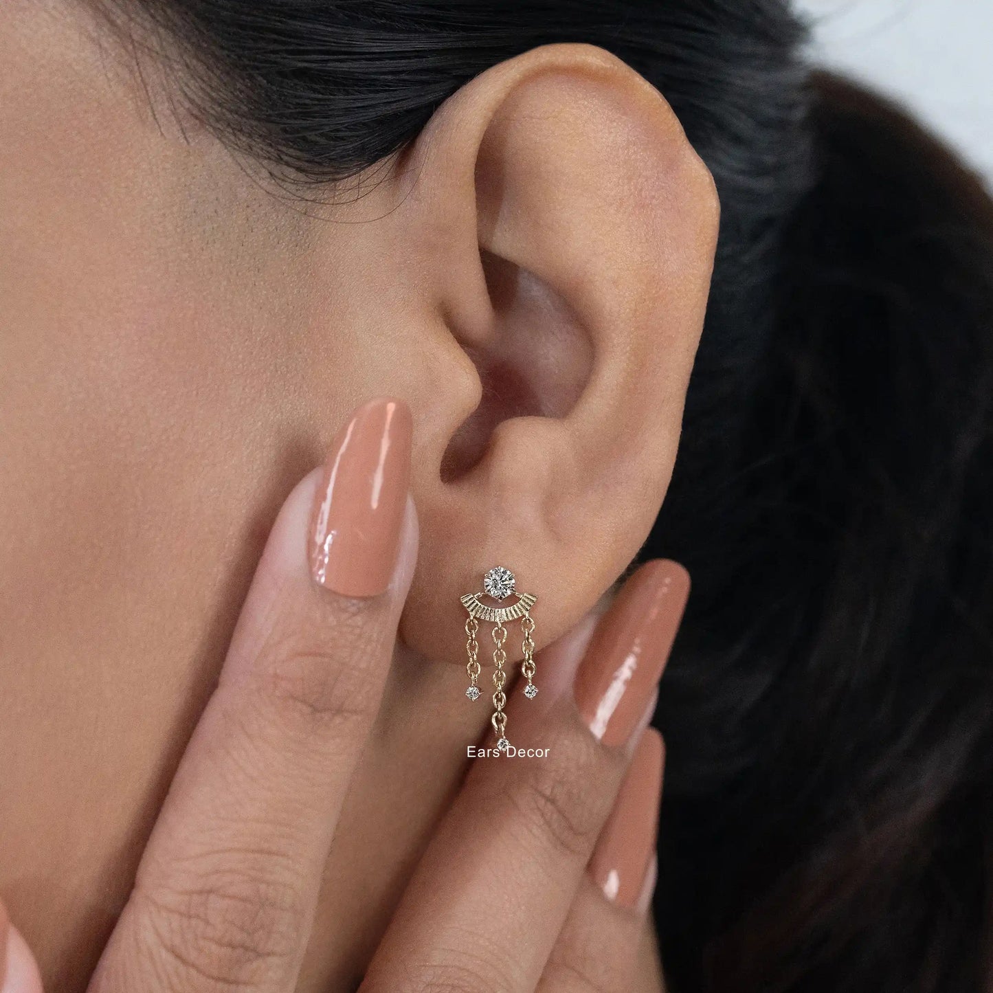 Round Cut Triple Chain Dangle Earrings