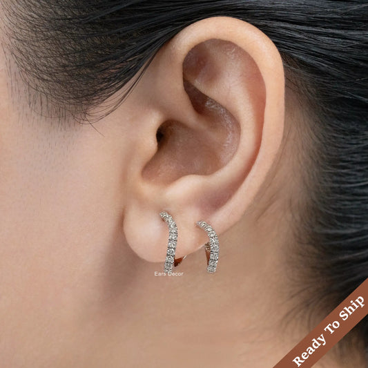 Round Diamond Double Twist Hoop Earring