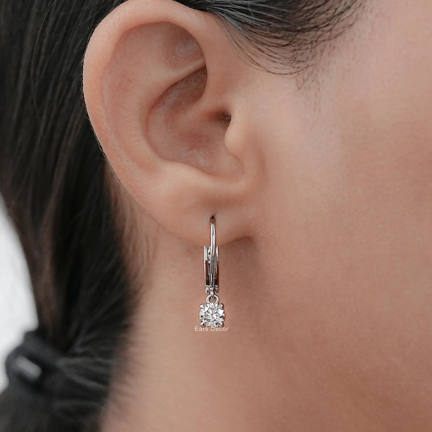 Round Cut Lab Diamond Dangle Hoop Earrings