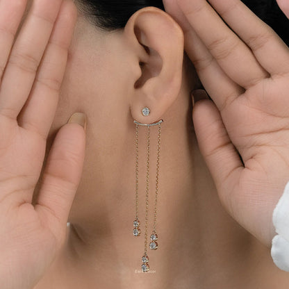Triple Chain Long Dangle Stud Earring