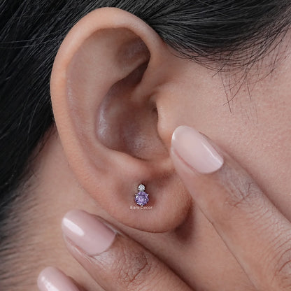 Amethyst And Natural Diamond Duo Stud Earrings