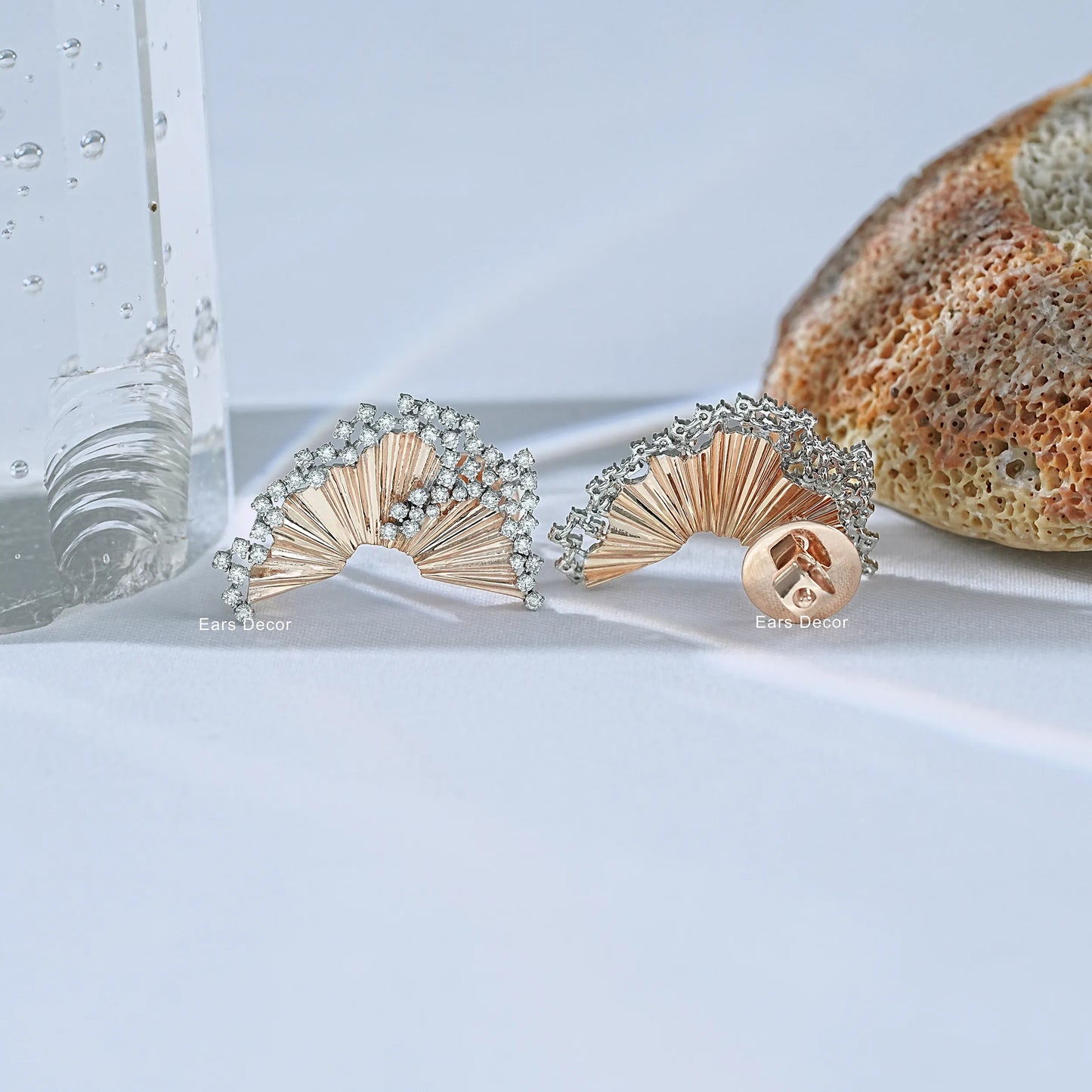 Round Cut Lab Diamond Fan Shaped Stud Earring.