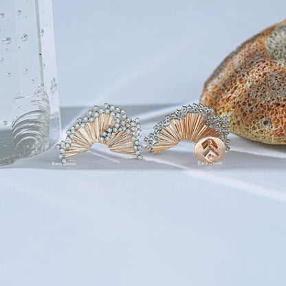 Round Cut Lab Diamond Fan Shaped Stud Earring.