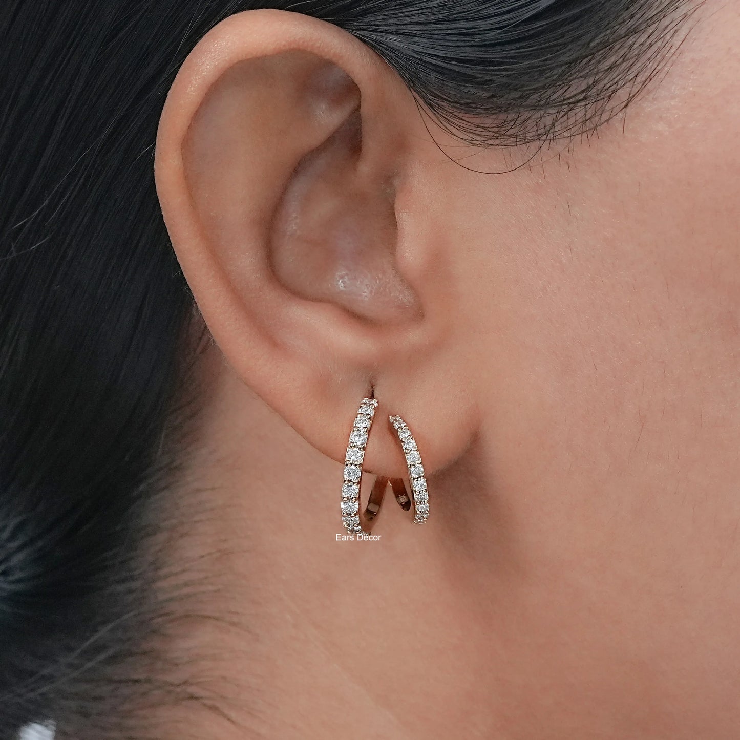 Lab Grown Round Diamond C Hoop Earrings