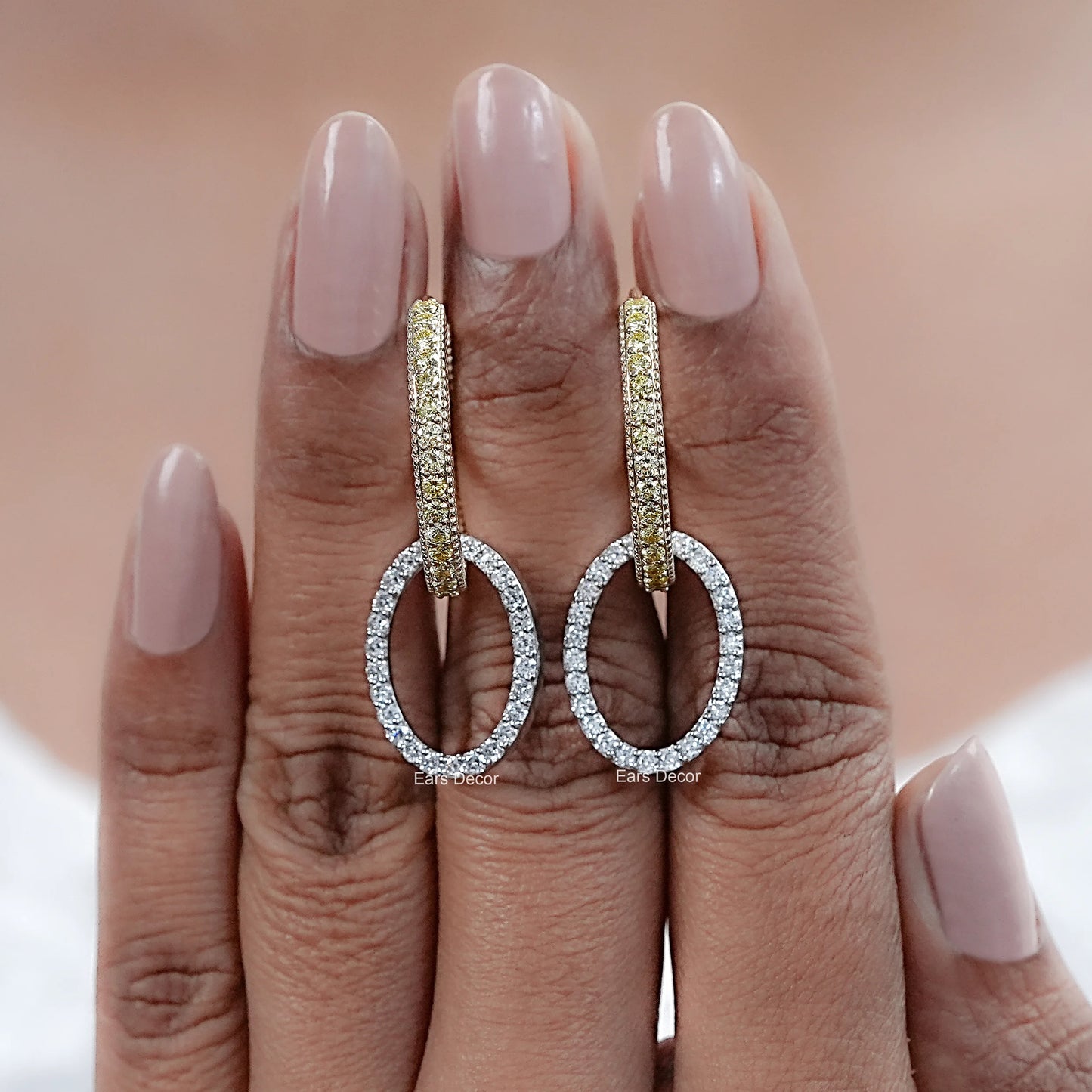 Yellow Round Cut Lab Diamond Double Link Hoop Earrings