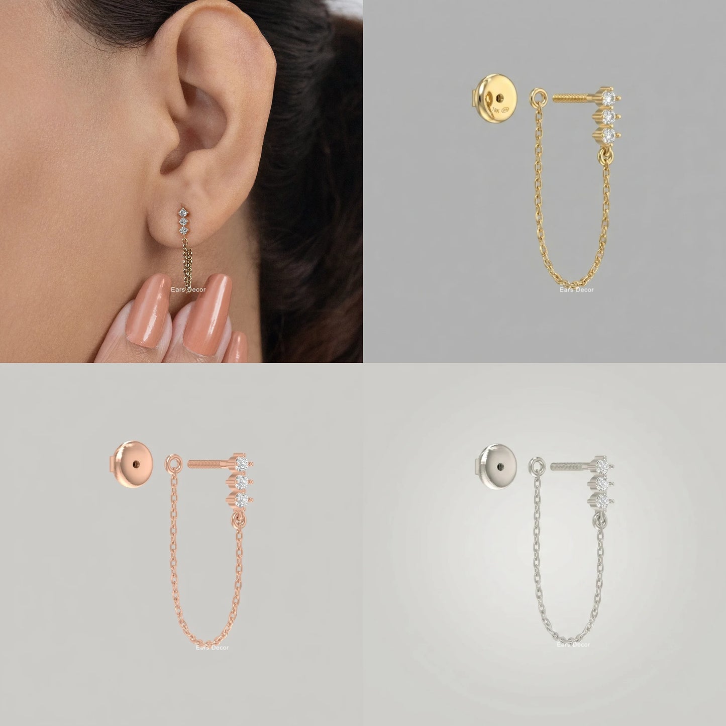 Triple Round Cut Dangle Chain Earring